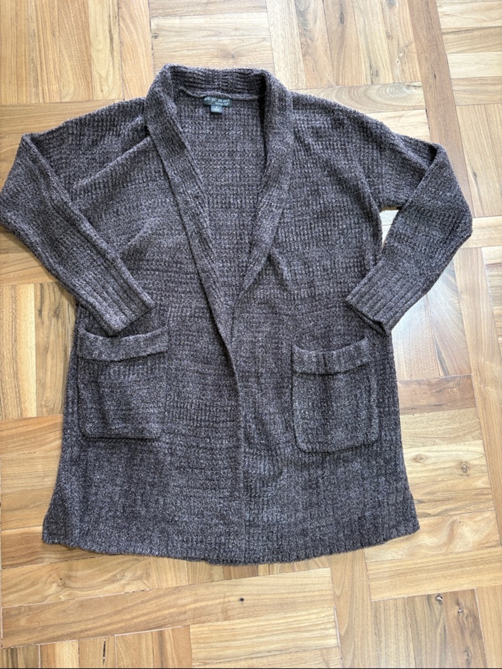 Barefoot Dreams Sz M Cozy Open-Front Brown Cardigan Sweater